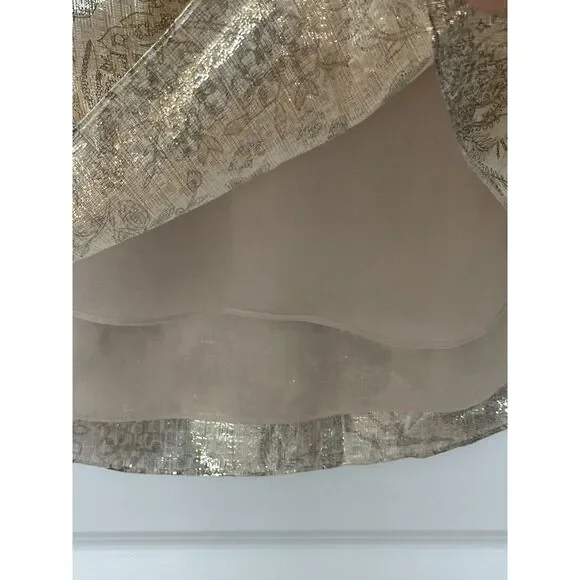 Elie Tahari Ruffle Neck Metallic Silk Blend Blouse Size XS - Picture 4 of 8